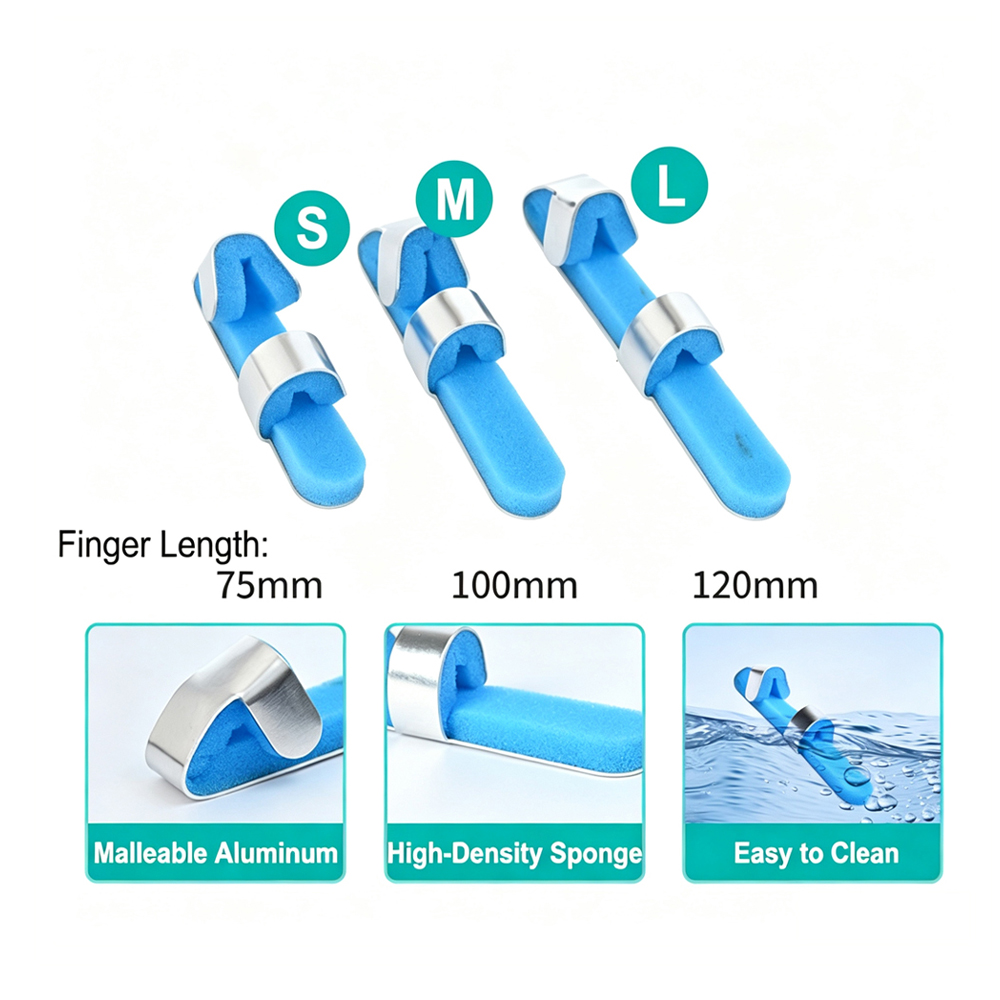 Finger Splint Brace Immobilizer, bøjelig aluminiumsstøtte med Comfort High Density Sponge Liner, Smertelindring for gigt, forstuvninger, brud, Trigger Finger, 3 tilgængelige størrelser