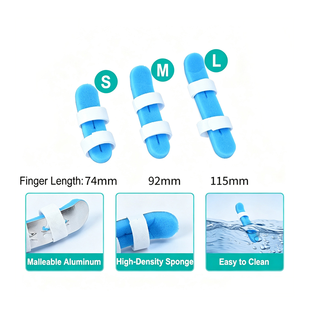 3 størrelser Single formbar aluminium fingerskinne med svampepolstring