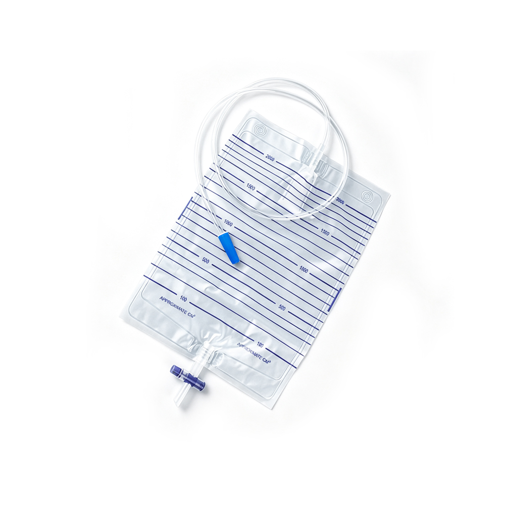 2000 ml steril og ikke-giftig PVC urinpose af medicinsk kvalitet med krydsventil af T-type
