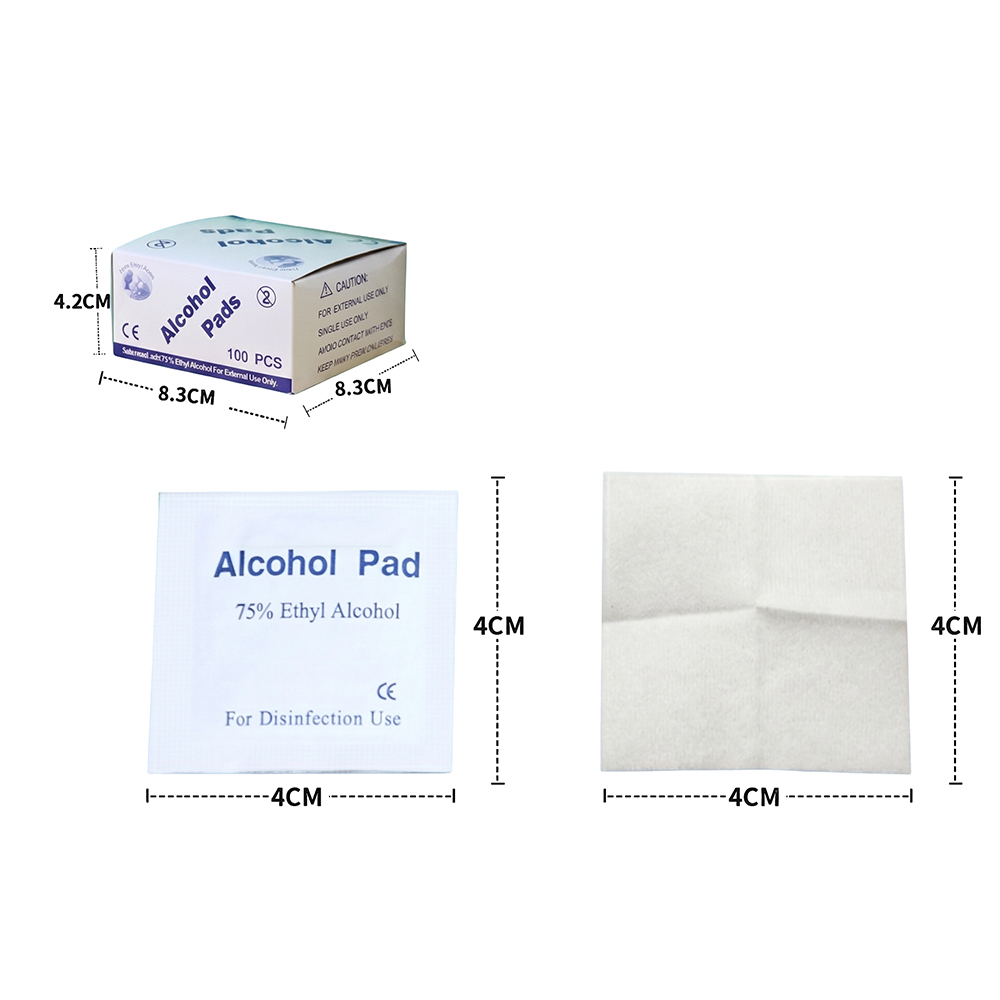 100 stk/æske 4x4 cm individuelt indpakket Premium 75% ethylalkohol forberedelsespuder til hjemmet, rejser og klinisk brug