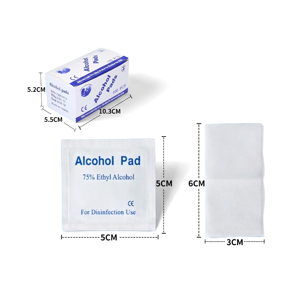 100 stk./æske 3 cm x 6 cm stor individuelt indpakket 75 % alkoholforberedelsespuder