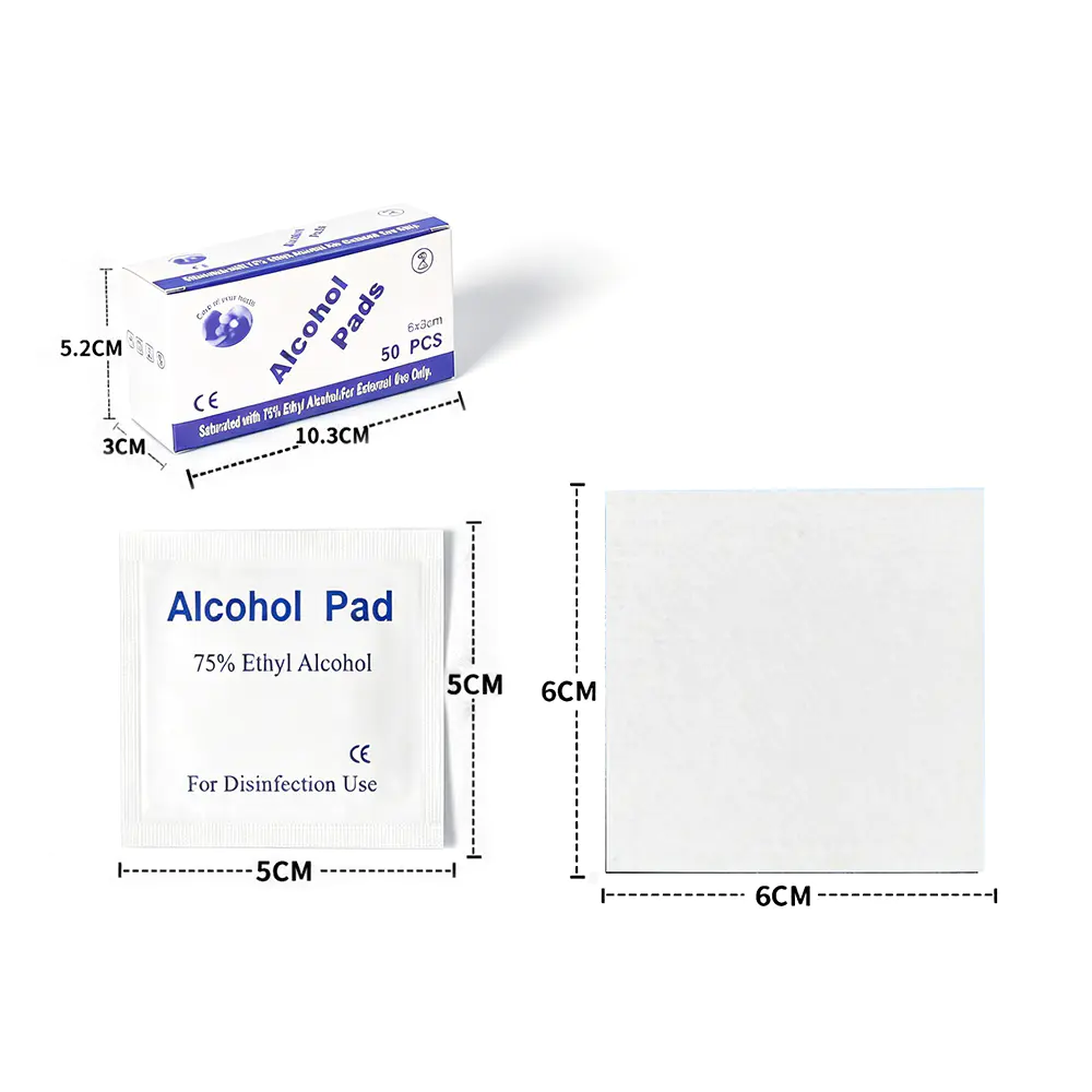 50 stk./æske Premium individuelt indpakket 6x6 cm 75% ethylalkoholpuder