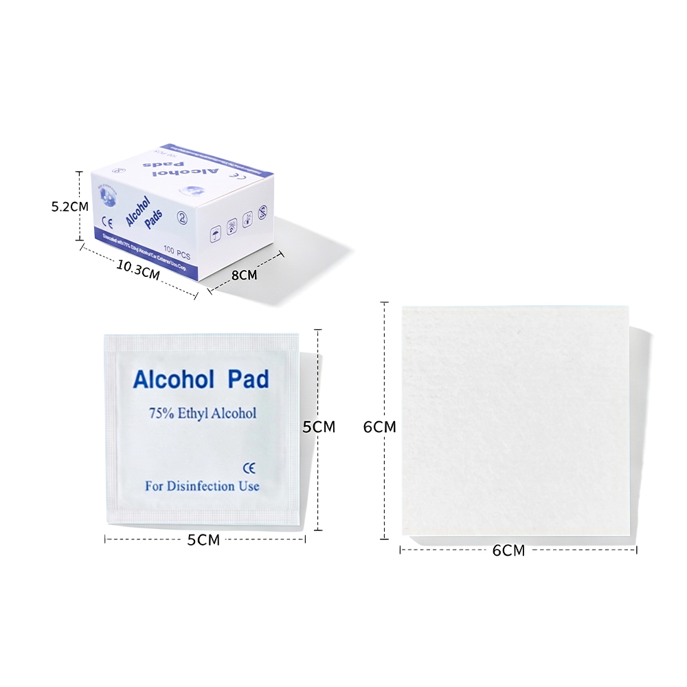 100 puder/æske stor 75 % 6x6 cm CE-certificeret medicinsk kvalitet individuelt indpakkede antiseptiske alkoholforberedende puder